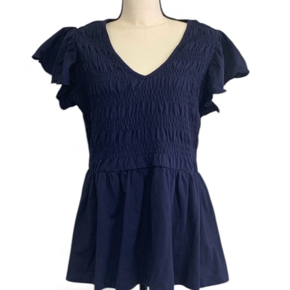 Lane Bryant Classic Cap Flutter Sleeve V-Neck Top Maritime Blue Size 14/16